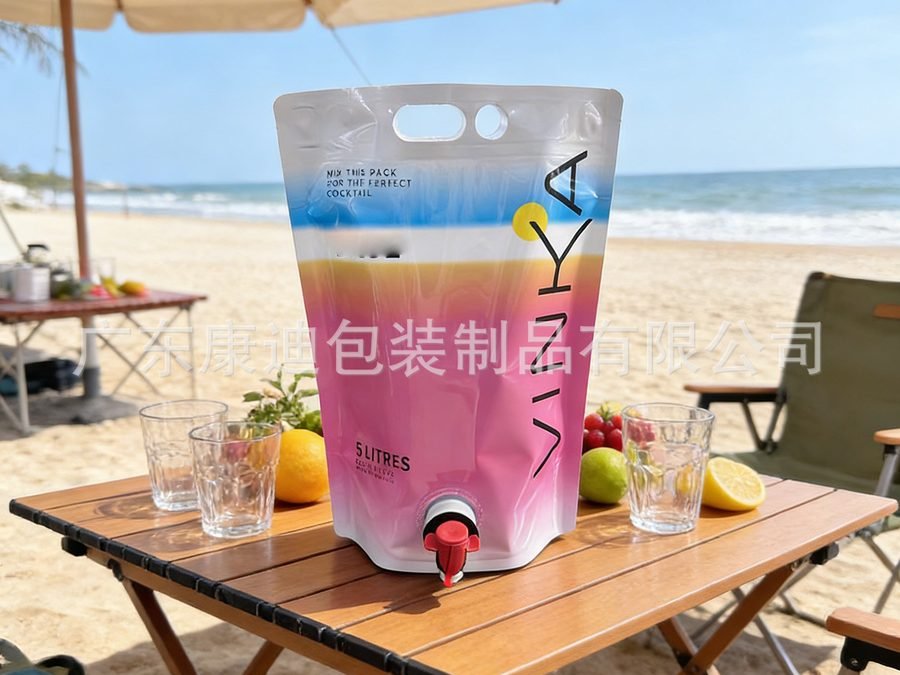 配龙头出液口的自立式阀门袋 适用5L果汁饮料包装